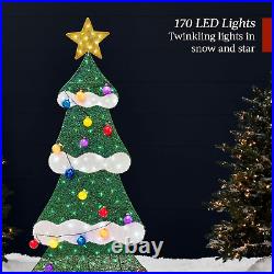 6Ft Lighted 2D Christmas Tree Outdoor Décor, Large Holiday Yard Decoration With 17