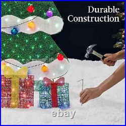 6Ft Lighted 2D Christmas Tree Outdoor Décor, Large Holiday Yard Decoration With 17