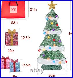 6Ft Lighted 2D Christmas Tree Outdoor Décor, Large Holiday Yard Decoration With 17