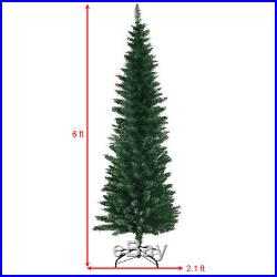 6Ft PVC Artificial Pencil Christmas Tree Slim with Stand Home Holiday Decor Green