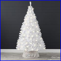 6Ft Pre-Lit White Christmas Tree, Hinged Artificial Pine Tree Holiday Decoration