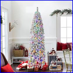 6Ft Prelit Flocked Pencil Christmas Tree, Artificial Skinny Slim Christmas Tree