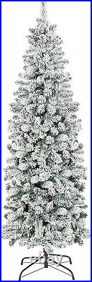 6Ft Snow Flocked Artificial Pencil Christmas Tree Holiday Decoration WithMetal Sta