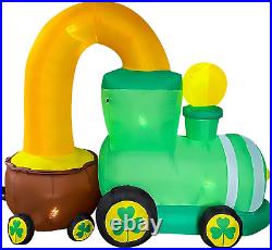 6Ft St. Patricks Inflatable Rainbow Pot Of Gold Train LED Lighted Yard Decor