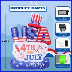 6.2FT 4Th of July Inflatable Patriotic Decoration, USA Letter Hat Blow up Yard D