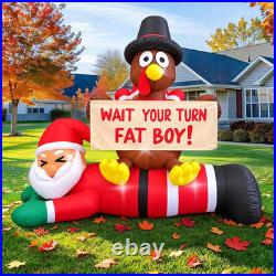 6.4 FT Thanksgiving Inflatable Turkey Sitting on Santa Claus Decoration, Light u 6.4 FT Thanksgiving Inflatable Turkey Sitting on Santa Claus Decoration, Light u
