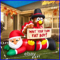 6.4 FT Thanksgiving Inflatable Turkey Sitting on Santa Claus Decoration, Light u 6.4 FT Thanksgiving Inflatable Turkey Sitting on Santa Claus Decoration, Light u