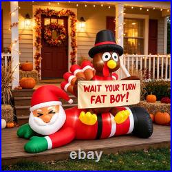 6.4 FT Thanksgiving Inflatable Turkey Sitting on Santa Claus Decoration, Light u 6.4 FT Thanksgiving Inflatable Turkey Sitting on Santa Claus Decoration, Light u