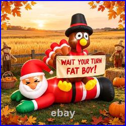 6.4 FT Thanksgiving Inflatable Turkey Sitting on Santa Claus Decoration, Light u 6.4 FT Thanksgiving Inflatable Turkey Sitting on Santa Claus Decoration, Light u