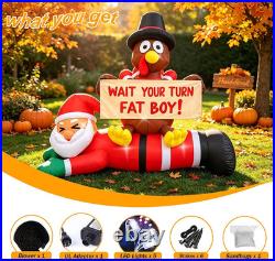 6.4 FT Thanksgiving Inflatable Turkey Sitting on Santa Claus Decoration, Light u 6.4 FT Thanksgiving Inflatable Turkey Sitting on Santa Claus Decoration, Light u