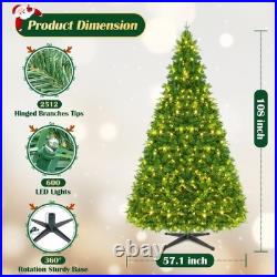 6.5FT/7.5FT/9FT Artificial Christmas Tree with Lights, Rotating Green Xmas Tree