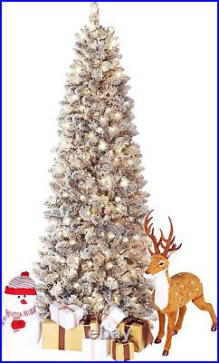 6.5FT Snow Flocked Christmas Tree, Prelit Pencil Christmas Tree, Artificial Chri
