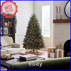 6.5Ft Pre-Lit Feel Real Douglas Fir Christmas Tree Multicolor Lights Green withSta