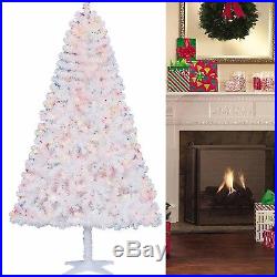 6.5Ft Pre-Lit White Artificial Christmas Tree Fir Madison Pine Multi-Color Light