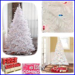 6.5Ft Pre-Lit White Artificial Christmas Tree Fir Madison Pine Multi-Light Stand