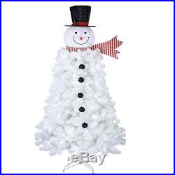 6.5Ft Pre-Lit White Artificial Christmas Tree Snowman 140 Cool White LED Lights