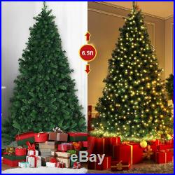 6.5Ft Pre-lit Artificial Christmas Tree PE&PVC Hinged with 650 Warm Lights Green