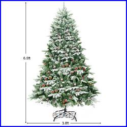 6.5Ft Pre-lit Snow Flocked Hinged Artificial Christmas Spruce Tree with 450 Lights