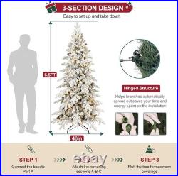 6.5Ft Prelit Snow Flocked Christmas Tree Artificial Frosted Fraser Fir&700 light