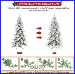 6.5Ft Prelit Snow Flocked Christmas Tree Artificial Frosted Fraser Fir&700 light