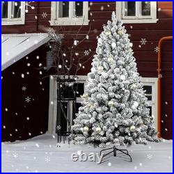 6.5/7.5ft Pre-lit Christmas Tree Artificial Snow Flocked for Home Holiday Decor