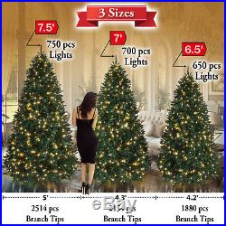 6.5/7/7.5′ Tall Artificial Fir Christmas Tree Full w Clear LED Lights and Base
