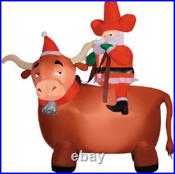 6.5' Christmas LED Inflatable Cowboy Santa on Longhorn Yard Decoration