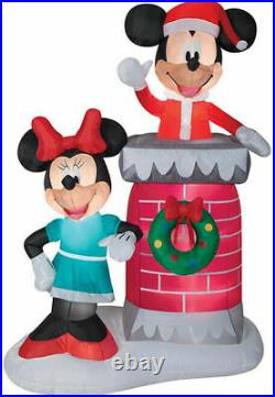 6.5 FT Disney Gemmy Christmas Mickey, Minnie Mouse Chimney Airblown Inflatable
