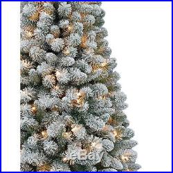 6.5 FT Pre Lit Artificial Christmas Tree Flocked Xmas Decor Snowy Clear Lights