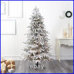 6.5′ Flocked Grand Northern Rocky Fir Pre Lighted Insta Connect Christmas Tree