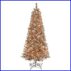 6.5 Foot Pre-Lit Rose Gold Tinsel Artificial Christmas Tree with 300 UL-Liste