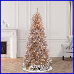 6.5 Foot Pre-Lit Rose Gold Tinsel Artificial Christmas Tree with 300 UL-Liste