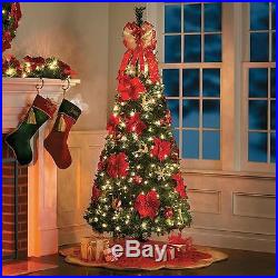 6.5 Foot Pre-lit Decorated Poinsettia Pop Up Christmas Tree Decor