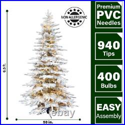 6.5-Ft. Mountain Pine Flocked Artificial Christmas Tree with Warm White LED L