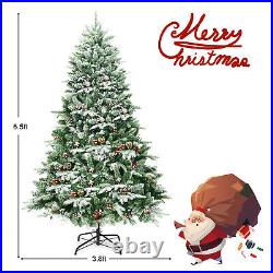 6.5 Ft Pre-lit Snow Flocked Christmas Tree Artificial with450 Lights & Pine Cones