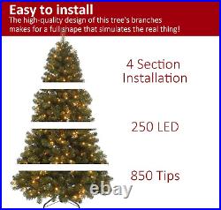 6.5 Ft Prelit Christmas Tree, Artificial Christmas Tree with 250 LED Lights, 850
