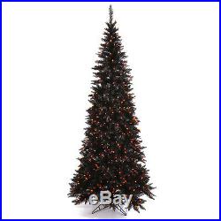 6.5′ Pre-Lit Black Fir Slim Artificial Halloween/Christmas Tree Orange Lights