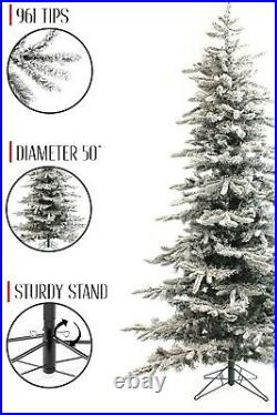 6.5' Slim Snow Flocked Utica Christmas Tree with Metal Stand, 961 Tips, Dia 50
