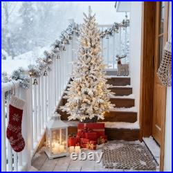 6.5 ft Pre-Lit Flocked Artificial Christmas Tree Slim pencil &350 light Outdoor