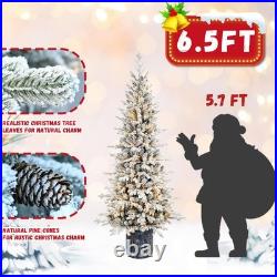 6.5 ft Pre-Lit Flocked Artificial Christmas Tree Slim pencil &350 light Outdoor 6.5 ft Pre-Lit Flocked Artificial Christmas Tree Slim pencil &350 light Outdoor