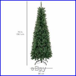 6.5ft Skinny Pre-Lit Hinged Artificial Fake Fir Christmas Tree 250 Lights Stand