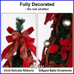 6-6.5Ft Pre Lit Christmas Tree Pre-Decorated Pop Up Tree with LED for Xmas Decor