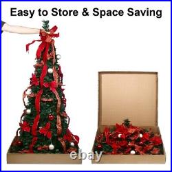 6-6.5Ft Pre Lit Christmas Tree Pre-Decorated Pop Up Tree with LED for Xmas Decor