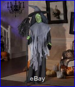 6 /72 Gemmy Evil Witch with Broom Indoor Animated Halloween Yard Prop Lifesize