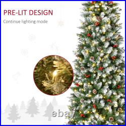 6/7.5/9FT Prelit Snow Christmas Tree with Light Red Berry, Home Xmas Decoration