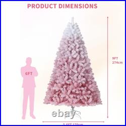 6/7.5/9ft Pre-Lit Pink Christmas Tree Ombre Flocked Artificial Tree with Lights