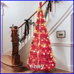 6/7/7.5FT Pop-up Christmas Tree Prelit Pull-up Artificial Xmas Tree Party Decor