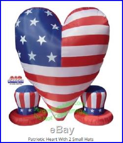 6' Air Blown Self-Inflatable Lighted Patriotic Heart With 2 Small Hats