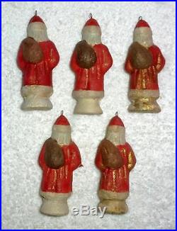 6 Antique Victorian Dresden Red Santa Claus Christmas Tree Decorations Boxed L63