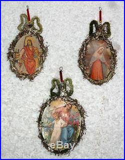 6 Antique Victorian Religious Icon Christmas Tree Decorations Boxed L65